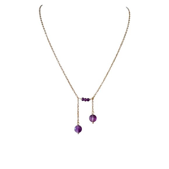 Jewelry - Amethyst & 22K Gold Plated Lariat Style Necklace, Handmade, Fairy, Boho Whimsy